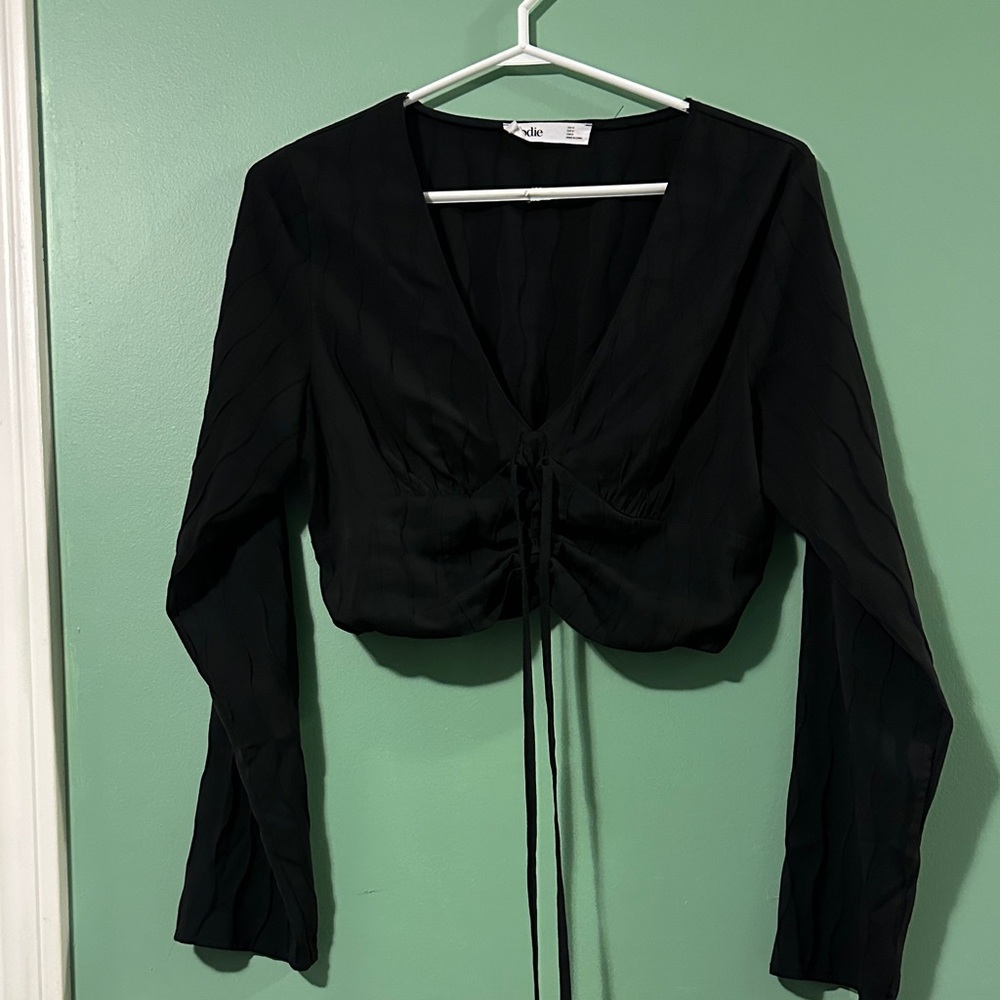 Elodie Elegant Black Ruched Blouse
